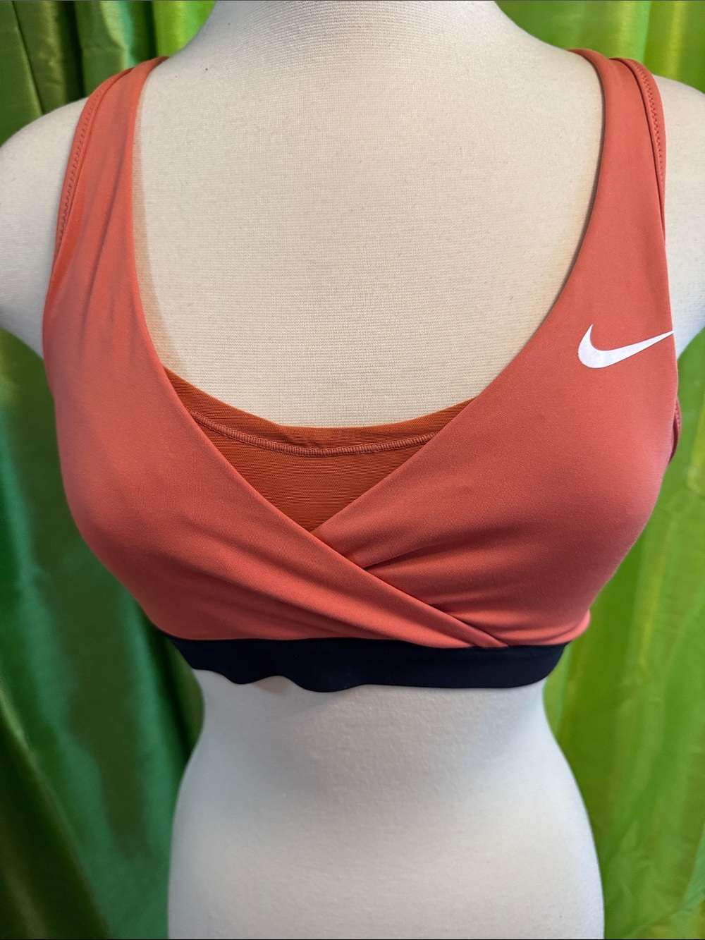 Nike Coral Wrap-Front Sports Bra with Black Band